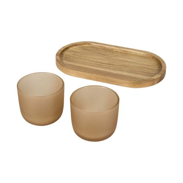 Plateau de service en bois et tasses en verre Male - Finition mate - BCM Goodies