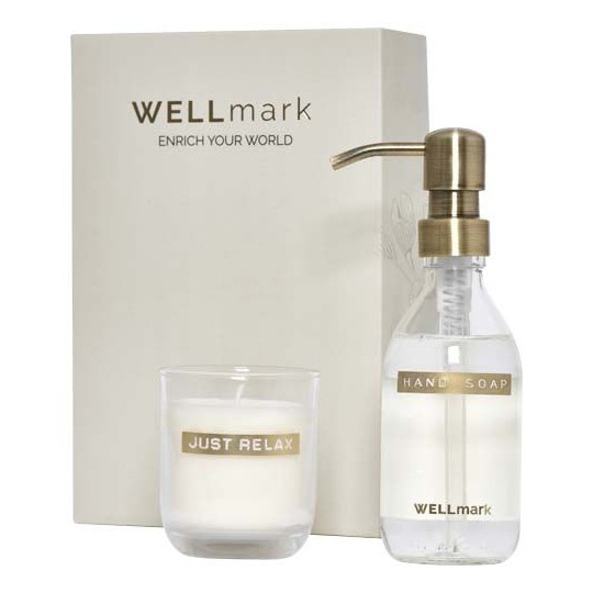 Ensemble élégant Wellmark Discovery : distributeur de savon et bougie parfumée biodégradables - BCM Goodies