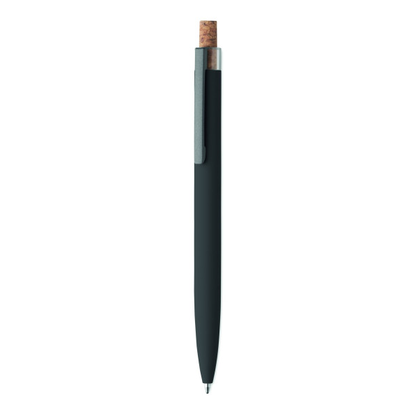 Stylo bille en aluminium recyclé avec bouton poussoir en liège et clip en métal - Encre bleue | BCM Goodies