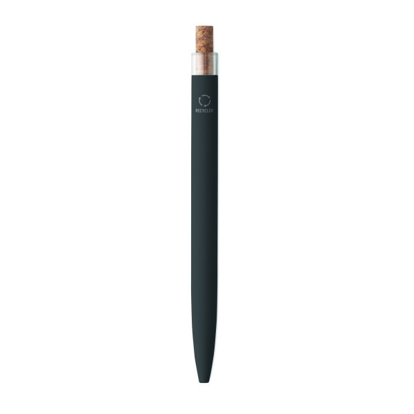 Stylo bille en aluminium recyclé avec bouton poussoir en liège et clip en métal - Encre bleue | BCM Goodies