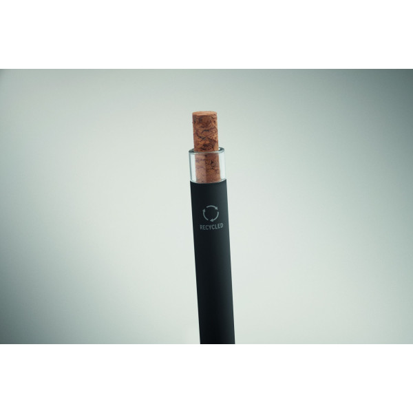 Stylo bille en aluminium recyclé avec bouton poussoir en liège et clip en métal - Encre bleue | BCM Goodies