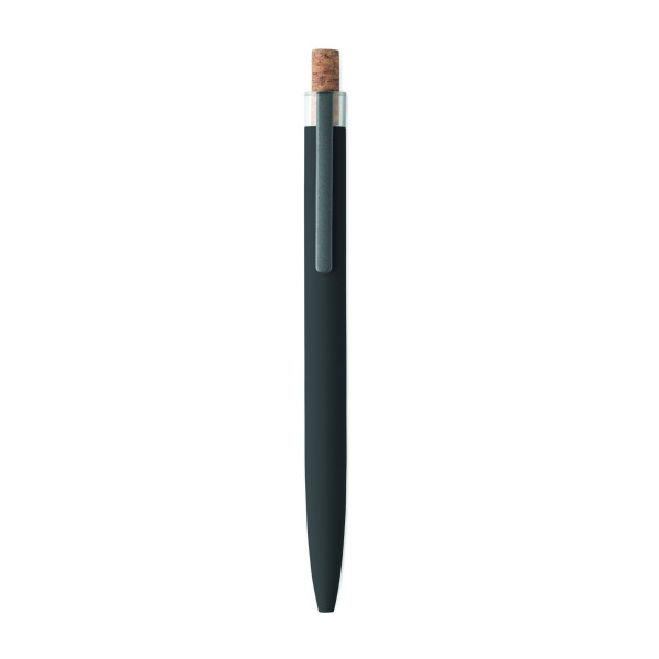 Stylo bille en aluminium recyclé avec bouton poussoir en liège et clip en métal - Encre bleue | BCM Goodies