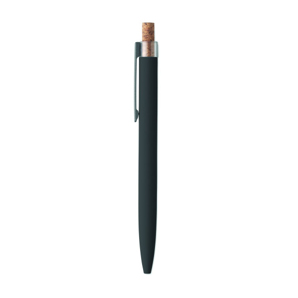 Stylo bille en aluminium recyclé avec bouton poussoir en liège et clip en métal - Encre bleue | BCM Goodies