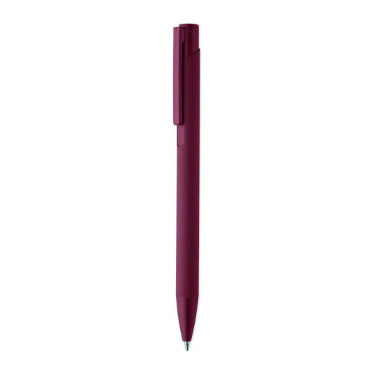 Stylo à poussoir en aluminium recyclé avec clip en fer et corps caoutchouté - Encre bleue