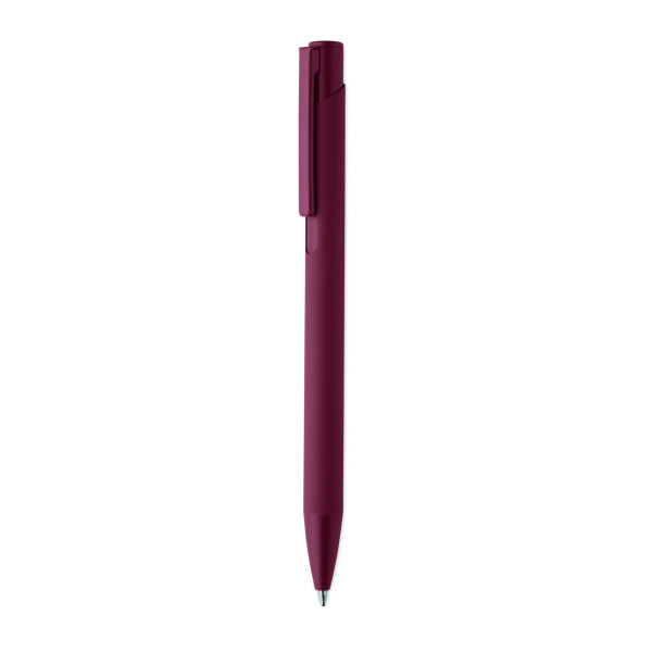 Stylo à poussoir en aluminium recyclé avec clip en fer et corps caoutchouté - Encre bleue