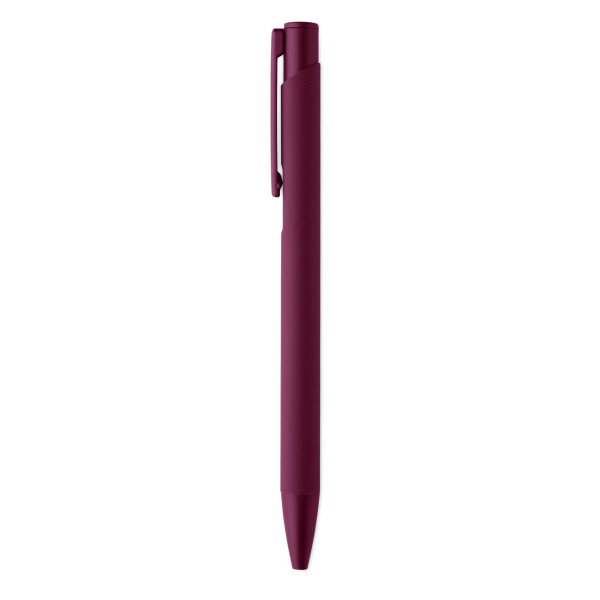 Stylo à poussoir en aluminium recyclé avec clip en fer et corps caoutchouté - Encre bleue