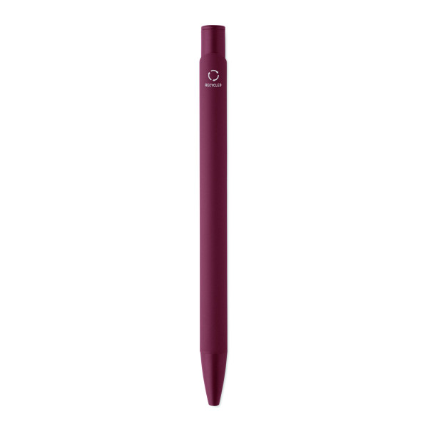 Stylo à poussoir en aluminium recyclé avec clip en fer et corps caoutchouté - Encre bleue