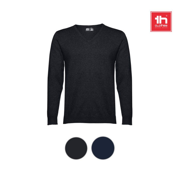 Pull col V homme en coton et polyamide THC MILAN - Personnalisable | BCM Goodies