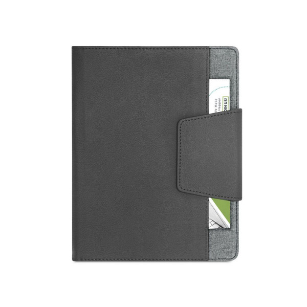 Carnet publicitaire personnalisable RUSSEL en PU et tissu polyester avec bloc-notes A5 - BCM Goodies