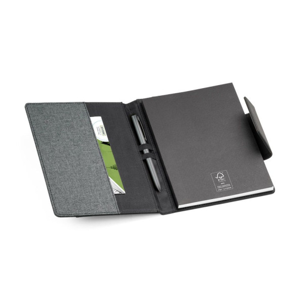 Carnet publicitaire personnalisable RUSSEL en PU et tissu polyester avec bloc-notes A5 - BCM Goodies