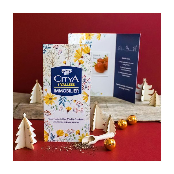 Carte 3 volets avec sachet de graines personnalisable – Idée Nature pour communication d’entreprise – BCM Goodies
