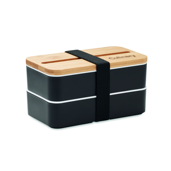 Lunchbox en PP recyclé WINT avec couvercle en bambou et couverts intégrés - Capacité 400 ml par niveau