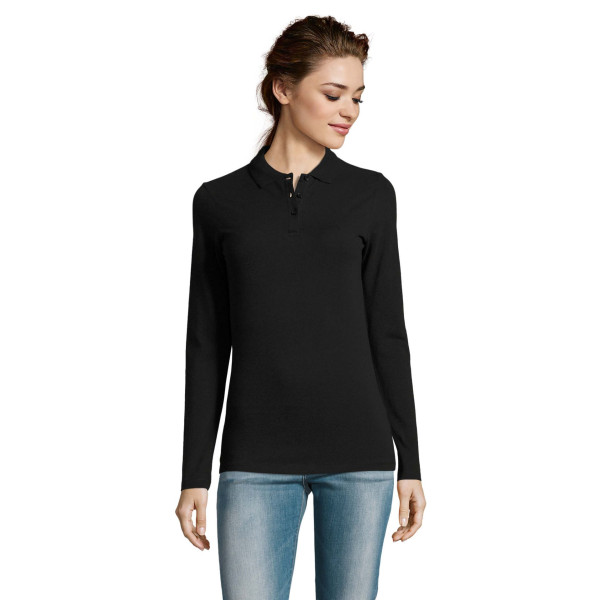 Polo à manches longues pour femme PERFECT LSL WOMEN POLO 180 - Coton peigné de qualité supérieure - Coupe ajustée - Col en côte 