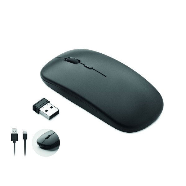 Souris sans fil rechargeable CURVY C - Batterie USB 500 mAh, technologie sans fil 2,4 GHz, design ergonomique - BCM Goodies