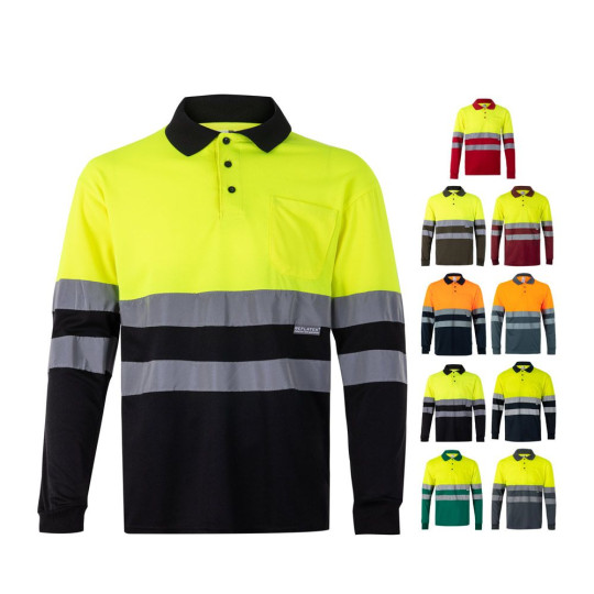 Polo bicolore à manches longues VL VULCAN pour entreprise - BCM Goodies