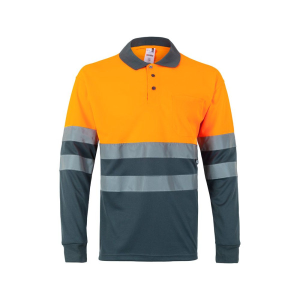 Polo bicolore à manches longues VL VULCAN pour entreprise - BCM Goodies