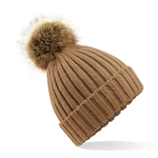Bonnet épais avec pompon personnalisable en fausse fourrure - Objet publicitaire pour entreprises | BCM Goodies