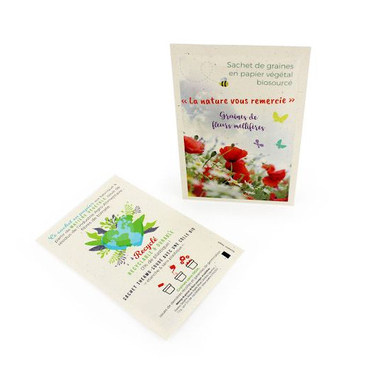 Sachet de graines en papier végétal 100x150 mm personnalisable – Goodie écologique pour communication d’entreprise
