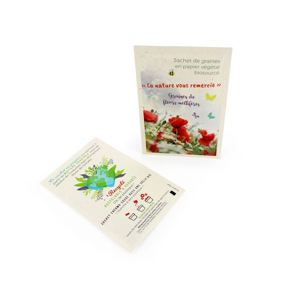 Sachet de graines en papier végétal 100x150 mm personnalisable – Goodie écologique pour communication d’entreprise