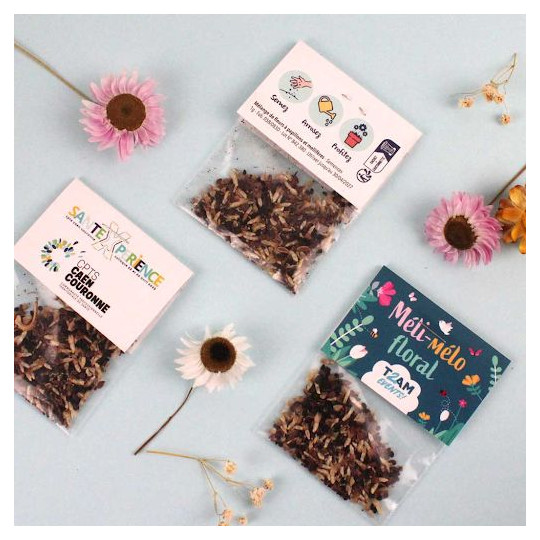 Sachet graines transparent personnalisable avec cavalier – Goodies entreprise pour événements et communication – BCM Goodies