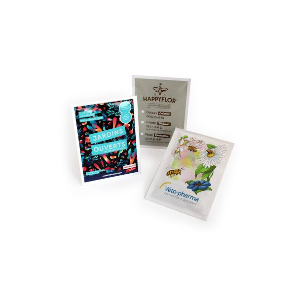 Sachet de graines personnalisable 82x110 mm en papier PE – Support publicitaire écologique pour entreprises