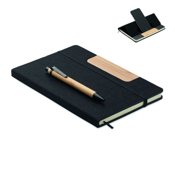 Carnet A5 RPET et stylo NOTEMIX - Ensemble de carnets en feutre RPET à couverture rigide avec stylo à bille en bambou - BCM Good