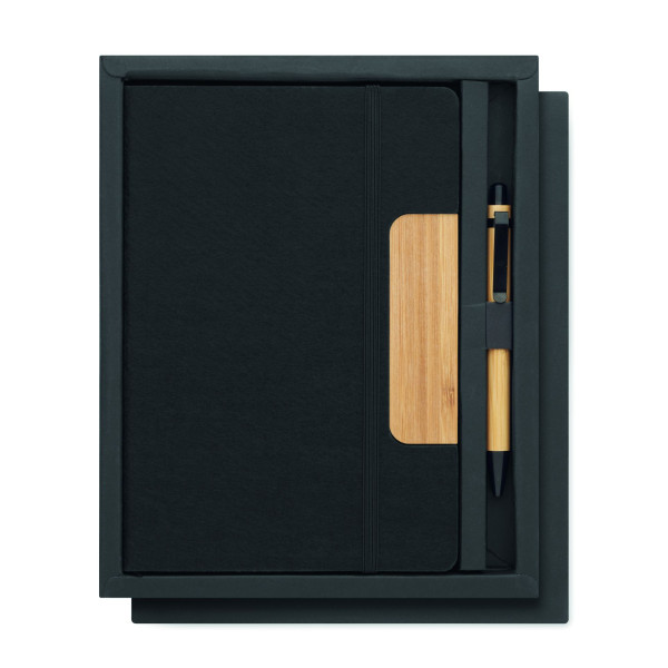 Carnet A5 RPET et stylo NOTEMIX - Ensemble de carnets en feutre RPET à couverture rigide avec stylo à bille en bambou - BCM Good