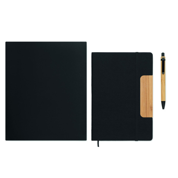Carnet A5 RPET et stylo NOTEMIX - Ensemble de carnets en feutre RPET à couverture rigide avec stylo à bille en bambou - BCM Good