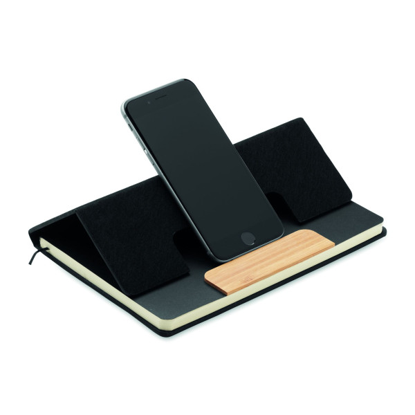 Carnet A5 RPET et stylo NOTEMIX - Ensemble de carnets en feutre RPET à couverture rigide avec stylo à bille en bambou - BCM Good