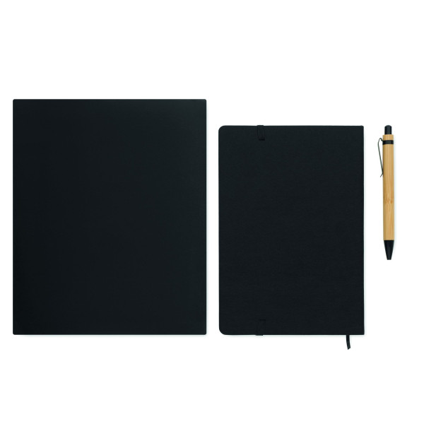 Carnet A5 RPET et stylo NOTEMIX - Ensemble de carnets en feutre RPET à couverture rigide avec stylo à bille en bambou - BCM Good