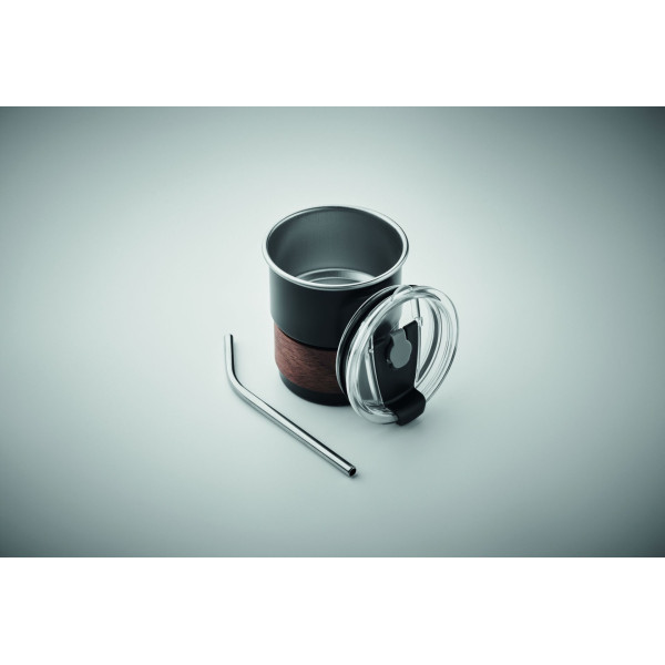 Gobelet simple paroi 260 ml en acier inoxydable recyclé avec manchon en bois d'acacia - BCM Goodies