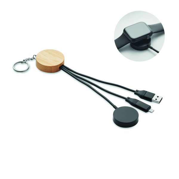 Porte-clés câble 4 en 1 60W BULE en bambou pour entreprises B2B - BCM Goodies