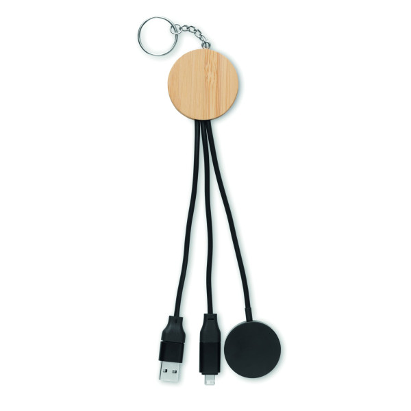 Porte-clés câble 4 en 1 60W BULE en bambou pour entreprises B2B - BCM Goodies