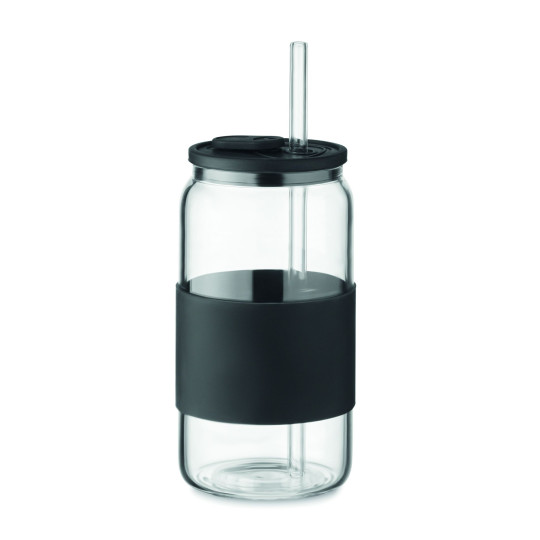 Gobelet en verre 550ml BOROSIP avec couvercle et poignée en silicone