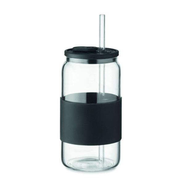 Gobelet en verre 550ml BOROSIP avec couvercle et poignée en silicone