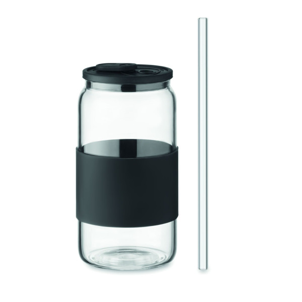 Gobelet en verre 550ml BOROSIP avec couvercle et poignée en silicone