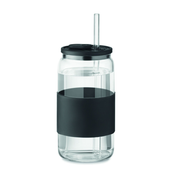 Gobelet en verre 550ml BOROSIP avec couvercle et poignée en silicone
