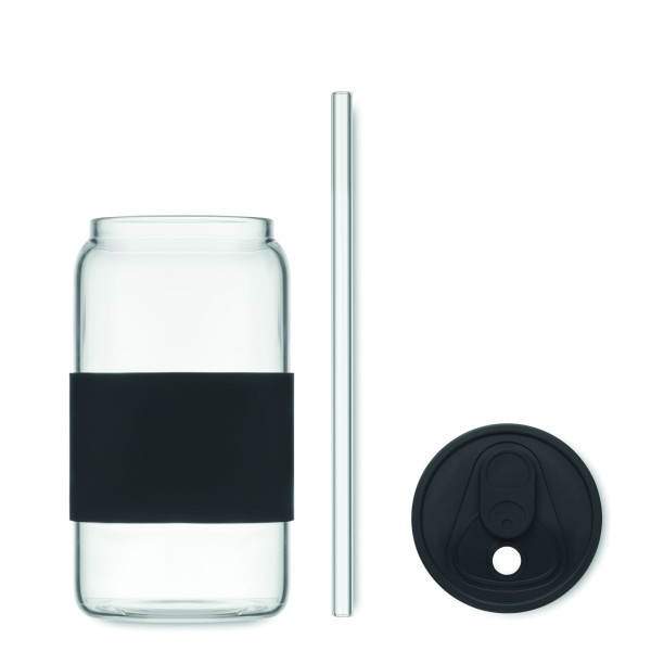 Gobelet en verre 550ml BOROSIP avec couvercle et poignée en silicone