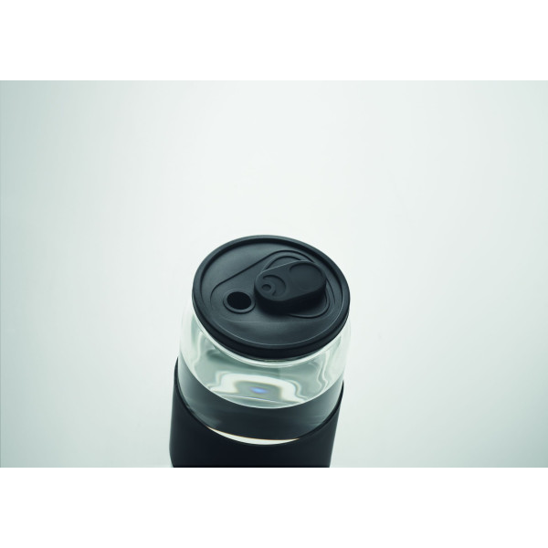 Gobelet en verre 550ml BOROSIP avec couvercle et poignée en silicone