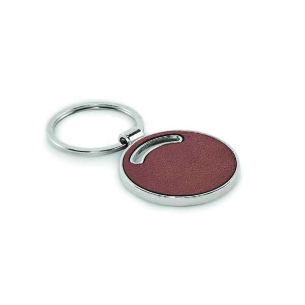 Porte-clés rond en métal et cuir PU recyclé personnalisable - BCM Goodies