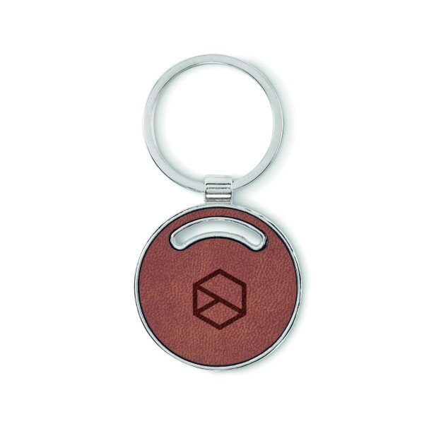 Porte-clés rond en métal et cuir PU recyclé personnalisable - BCM Goodies