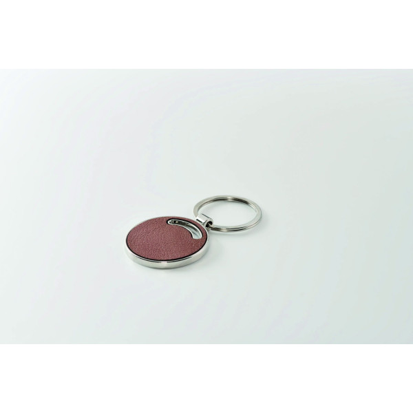 Porte-clés rond en métal et cuir PU recyclé personnalisable - BCM Goodies