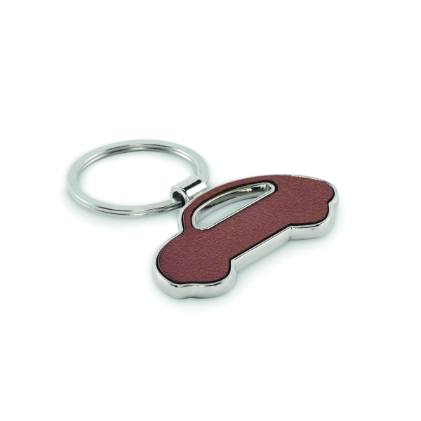 Porte-clés en forme de voiture LAR personnalisable en métal avec incrustation en cuir PU recyclé - BCM Goodies
