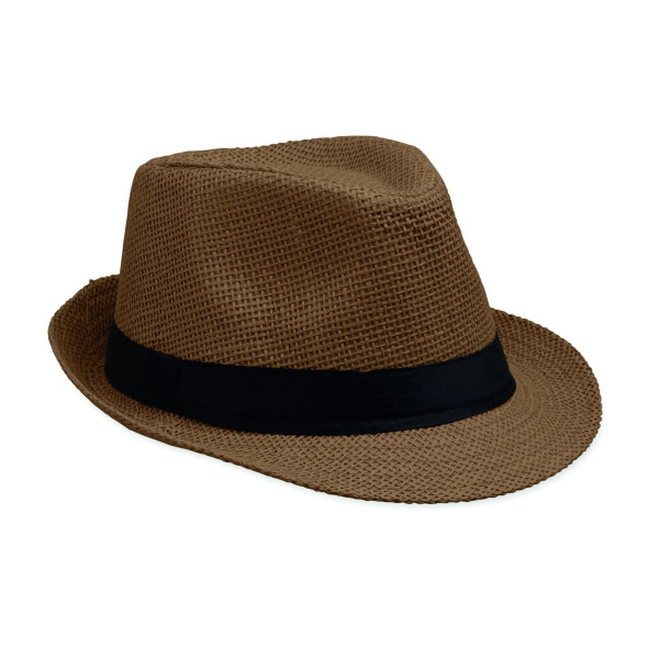 Chapeau de paille avec bande de polyester noir - Accessoire pour événements B2B et cadeaux d'entreprise