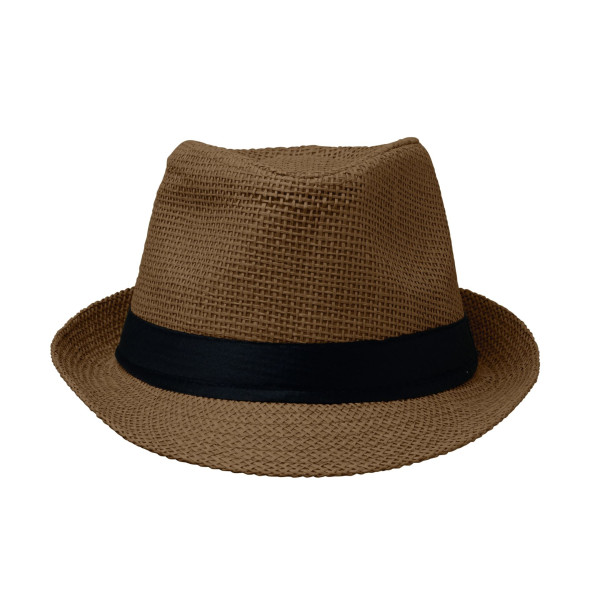 Chapeau de paille avec bande de polyester noir - Accessoire pour événements B2B et cadeaux d'entreprise