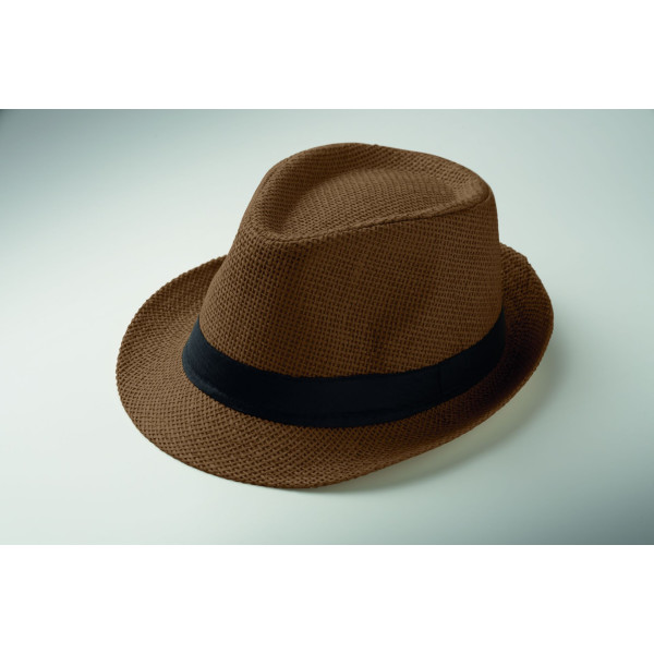 Chapeau de paille avec bande de polyester noir - Accessoire pour événements B2B et cadeaux d'entreprise