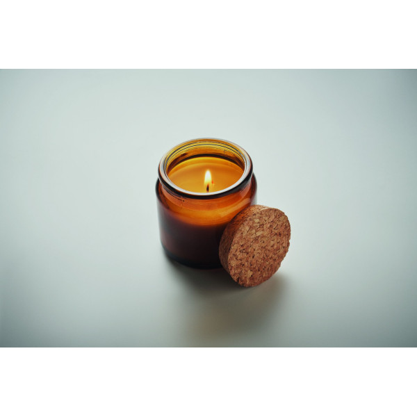 Bougie en cire végétale parfumée à la vanille - Support en verre et couvercle en liège - 70 gr - Durée de combustion 12h