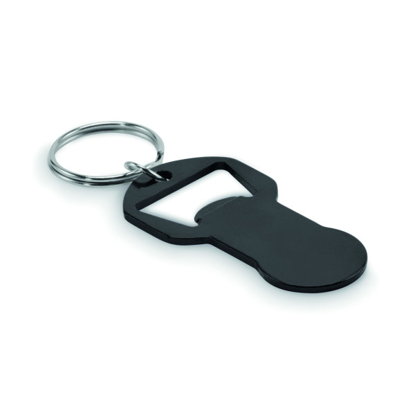 Porte-clés décapsuleur en aluminium recyclé avec anneau en fer - Objet publicitaire personnalisable pour entreprise