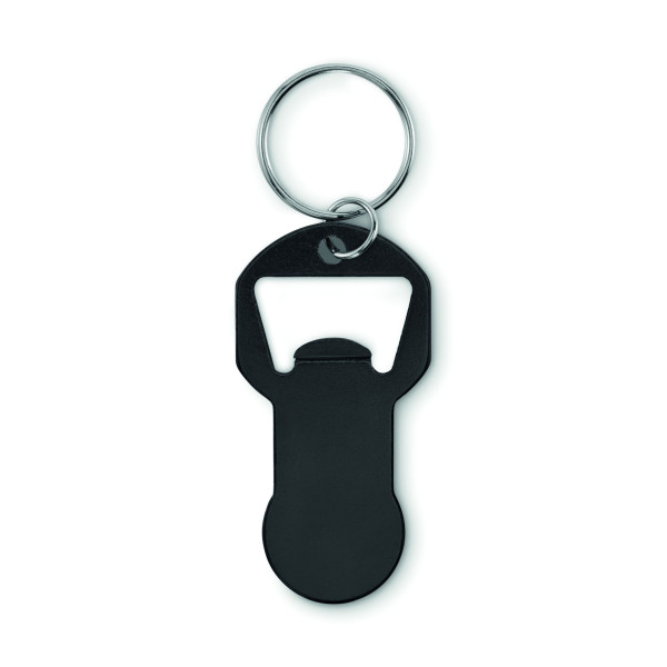 Porte-clés décapsuleur en aluminium recyclé avec anneau en fer - Objet publicitaire personnalisable pour entreprise