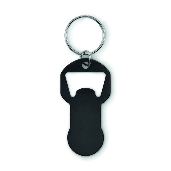 Porte-clés décapsuleur en aluminium recyclé avec anneau en fer - Objet publicitaire personnalisable pour entreprise
